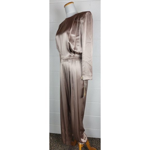 Vintage NWT Morgan Taylor Satin Champagne Taupe Open Back Jumpsuit Sz 8 - Picture 8 of 15